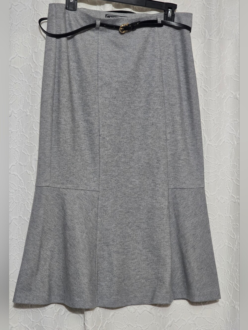 NYCC Gray Belted Waist Pull On Midi Skirt With Flounce Hemline Size M